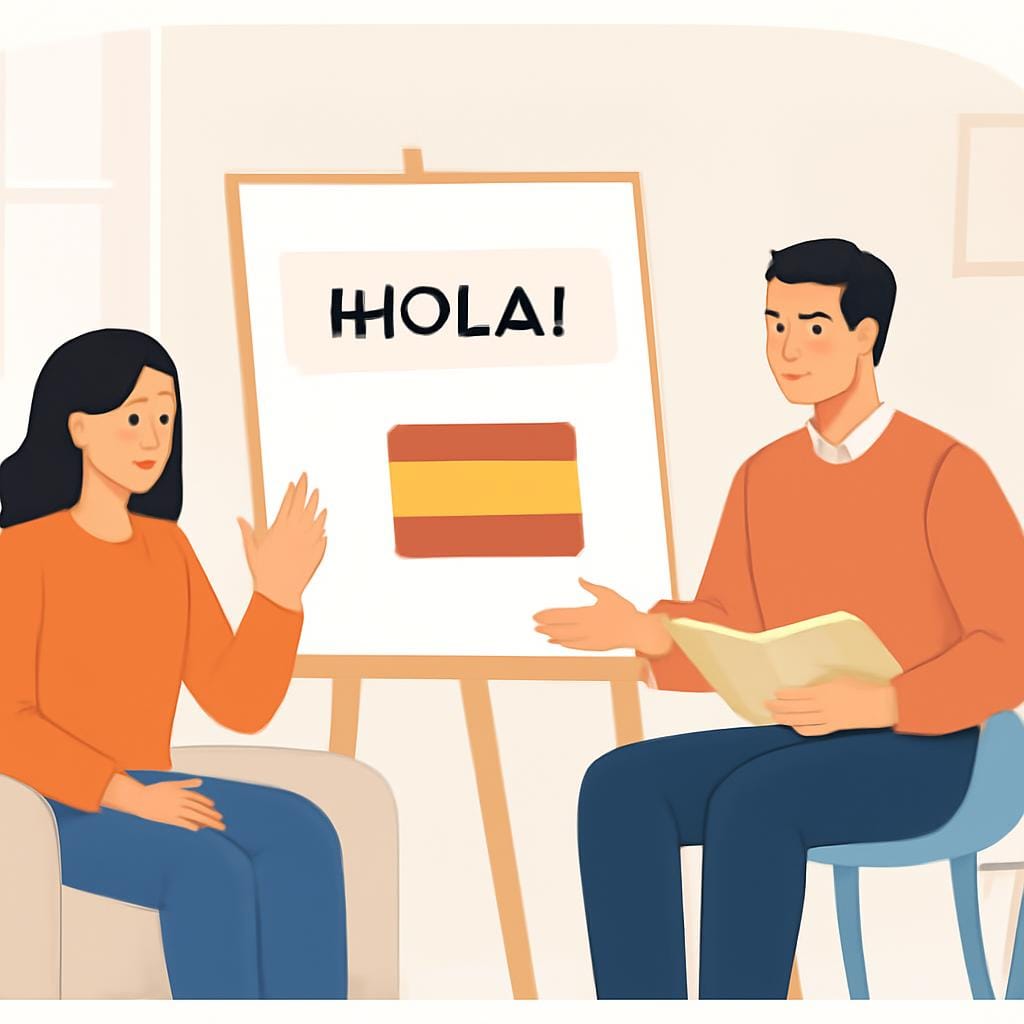 Ilustração sobre aula de espanhol no seu espaço