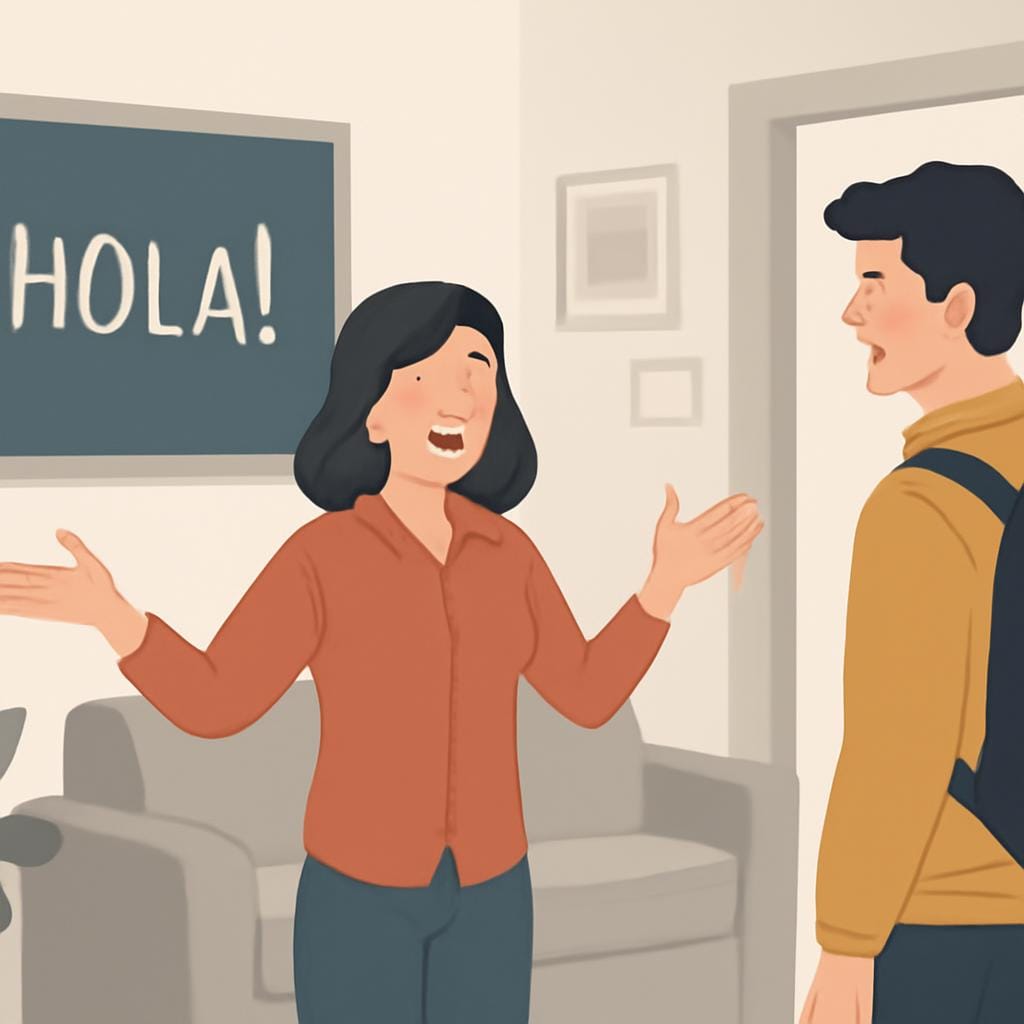 Ilustração sobre aula de espanhol em casa